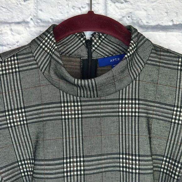 Apt 9 Dress Womens Medium Petite Black Plaid Sleeveless Mock Neck - Picture 3 of 9